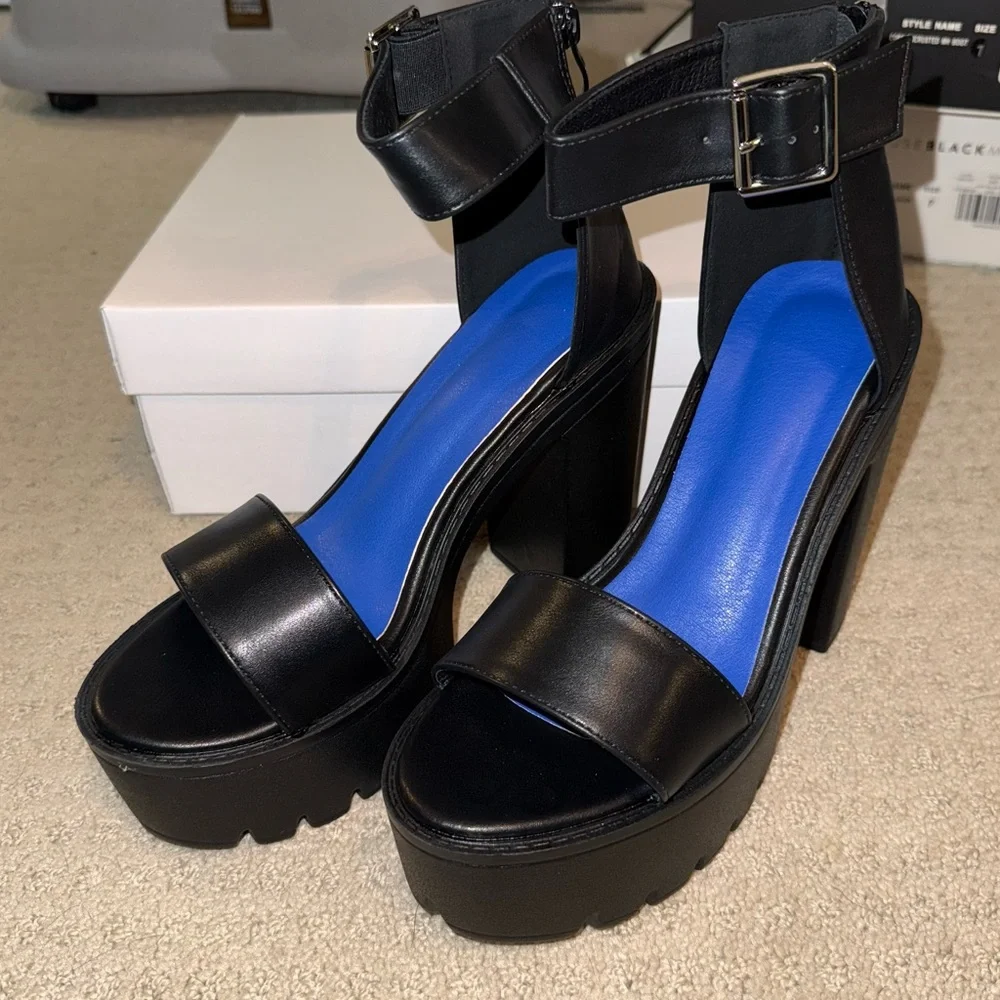 NWT Shein Black Platform Open Toe Heels Size 38